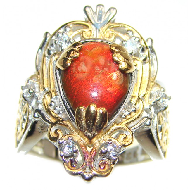 Outstanding Genuine Canadian Ammolite 18K Gold over .925 Sterling Silver handmade ring size 7