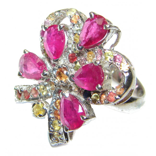 Fancy Genuine Ruby Sapphire .925 Sterling Silver handcrafted Statement Ring size 7