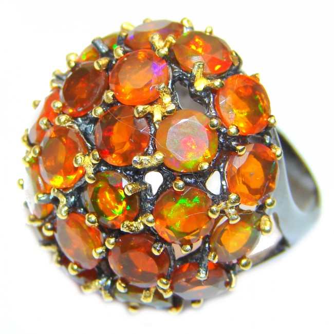 Golden Moon Genuine Mexican Fire Opal 18K Gold over .925 Sterling Silver handmade Ring size 7