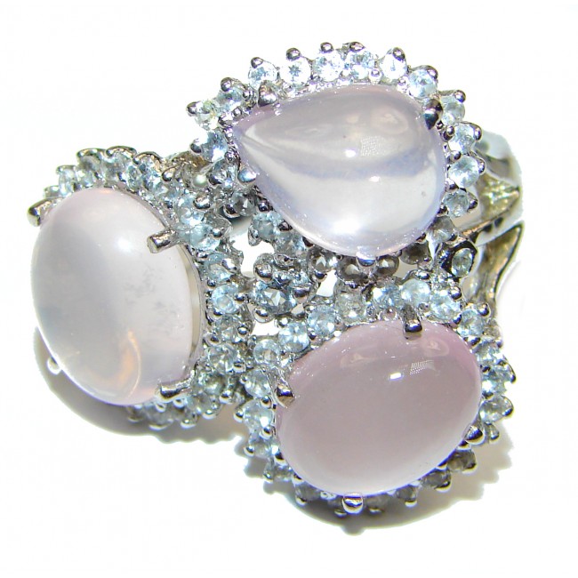 LARGE Authentic best quality Rose Quartz .925 Sterling Silver ring s. 9