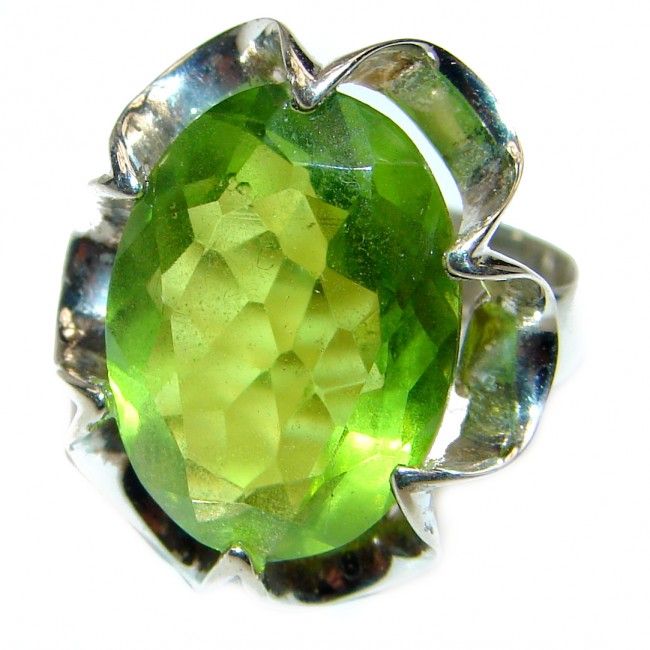 GREEN Quartz .925 Sterling Silver handcrafted Ring Size 6 1/4