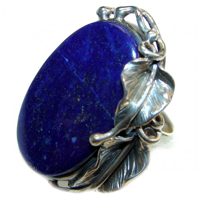 LARGE Natural Lapis Lazuli .925 Sterling Silver handcrafted ring size 9 adjustable