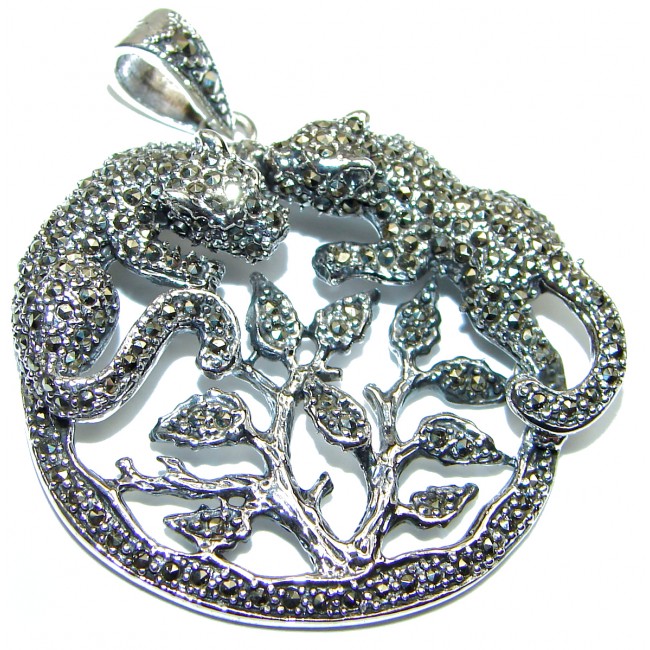 La Panthere Cartier style Marcasite .925 Sterling Silver handmade Pendant
