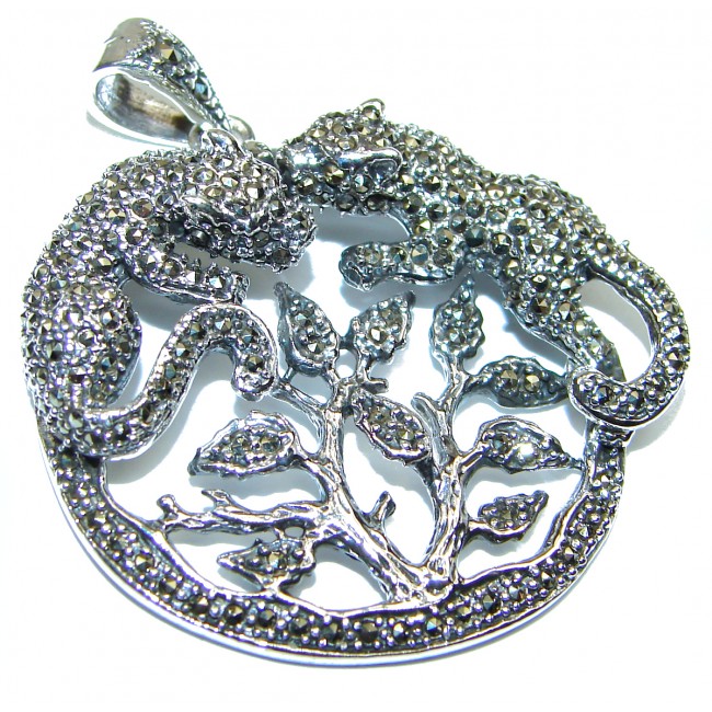 La Panthere Cartier style Marcasite .925 Sterling Silver handmade Pendant