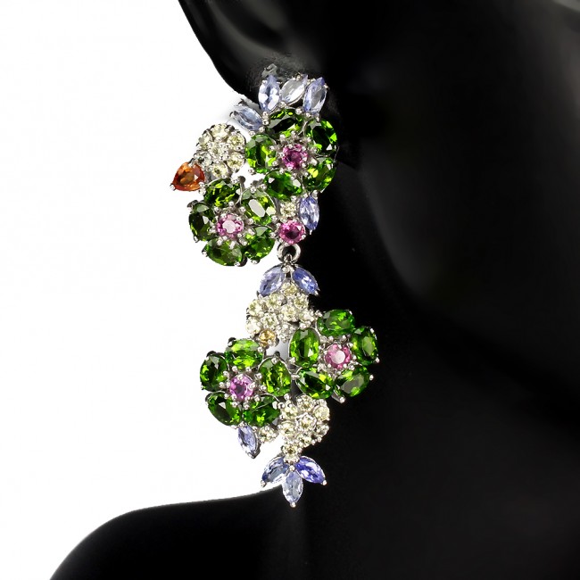 Fabulous Chrome Diopside .925 Sterling Silver handcrafted stud BIG earrings