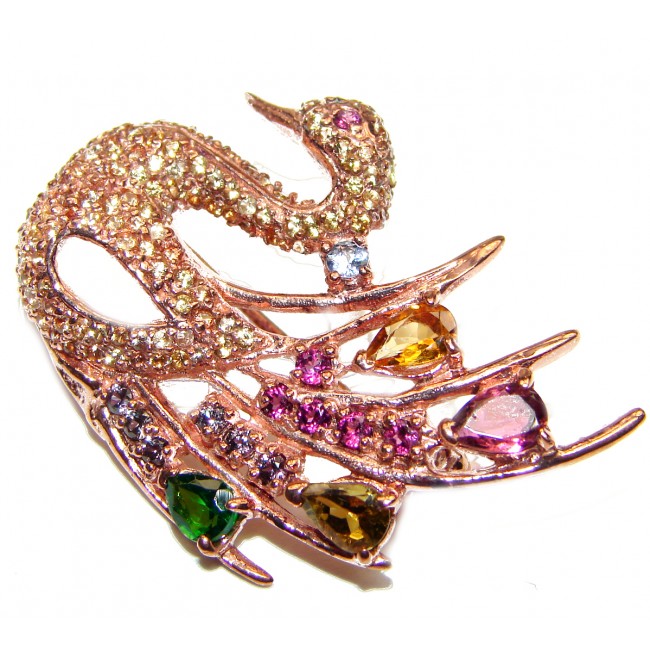Magic Swan Watermelon Tourmaline rose gold over .925 Sterling Silver Brooch