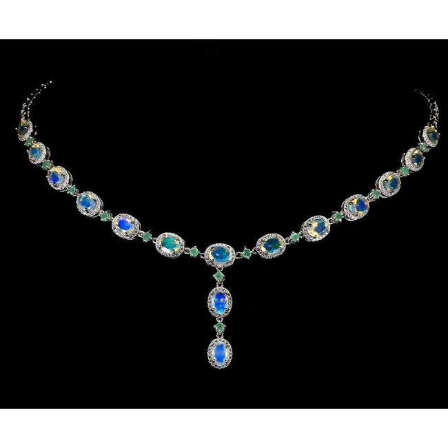 Exclusive Ethiopian Fire Opal Emerald .925 Sterling Silver handmade Necklaces