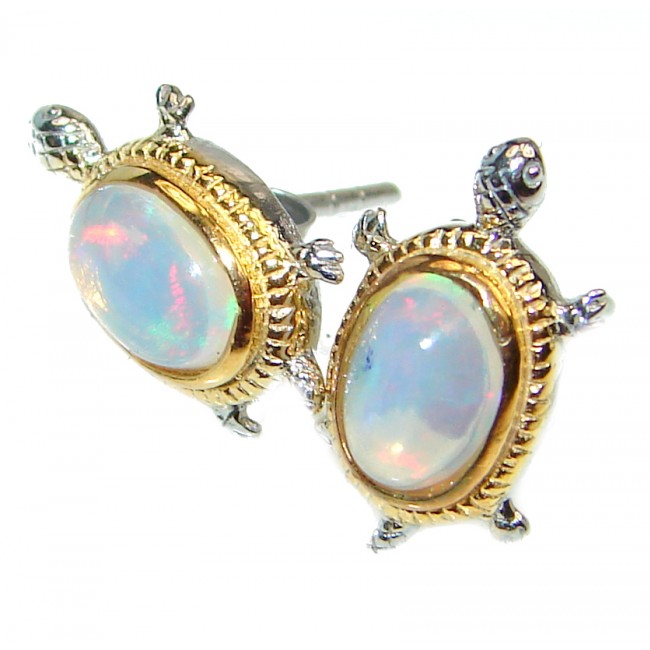 Good health and Long life Turtle Genuine Ethiopian Opal .925 Sterling Silver handmade earrings