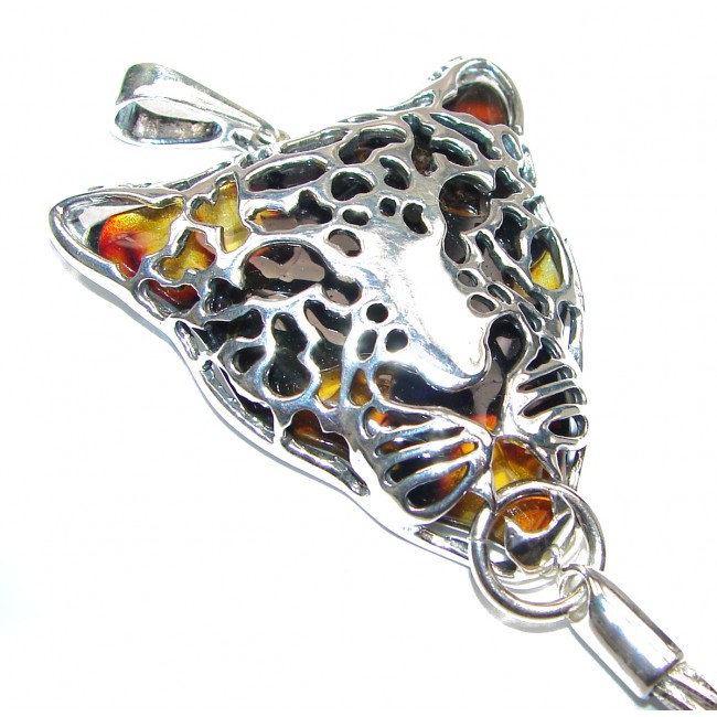 LARGE 4 1/4 inches long Gephard Natural Baltic Amber .925 Sterling Silver handmade pendant
