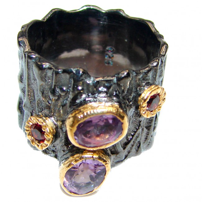 Purple Perfection Amethyst 2 tones .925 Sterling Silver Ring size 7 1/2