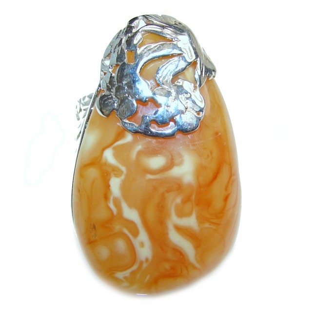 Vintage Design Genuine Polish Amber .925 Sterling Silver handmade ring size 7 adjustable
