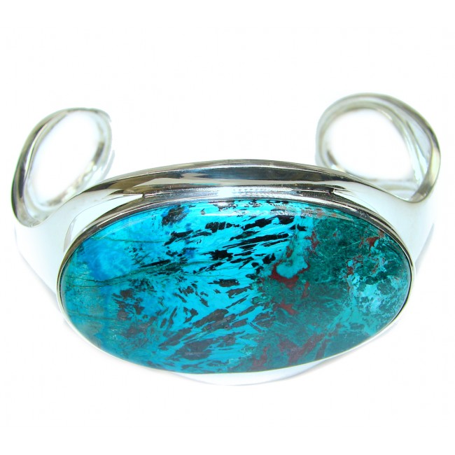 LARGE Genuine Parrot's wing Chrysocolla .925 Sterling Silver handmade Bracelet Cuff