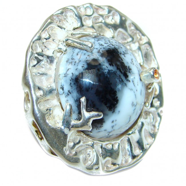 Massive 37.7 grams Dendritic Agate .925 Sterling Silver Ring size 7