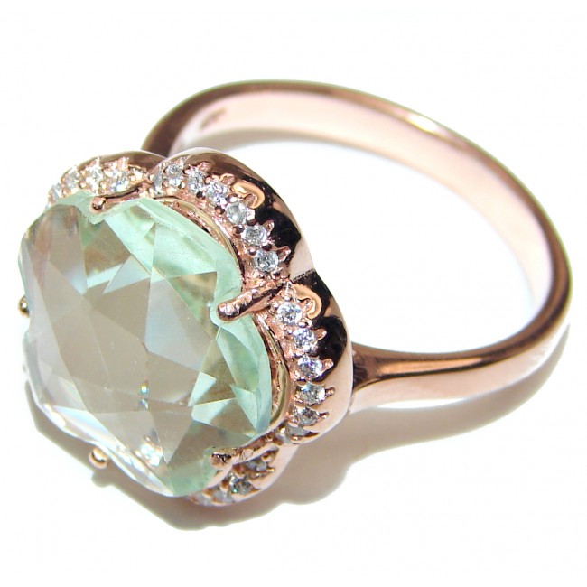 Green Amethyst rose gold over .925 Sterling Silver handcrafted ring s. 8
