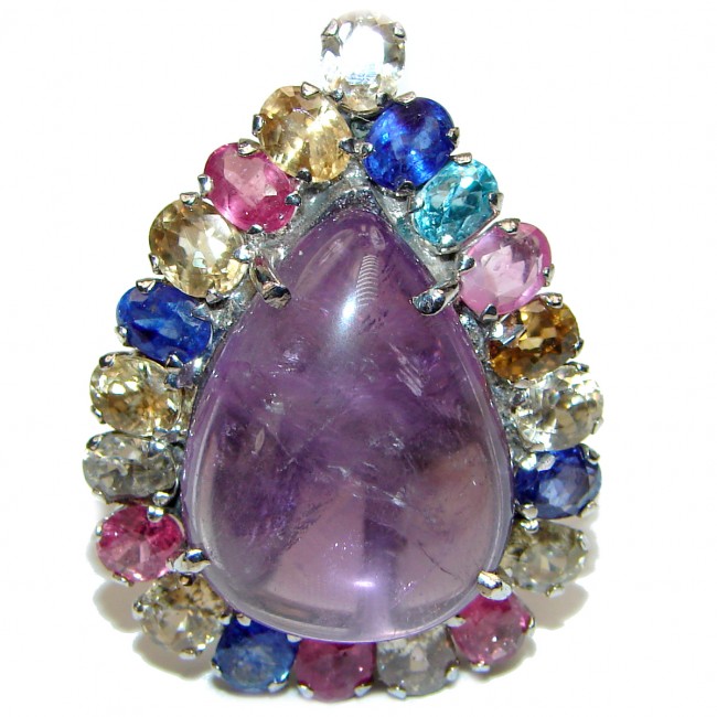 Classy Style genuine Amethyst multicolor Sapphire .925 Sterling Silver handcrafted Ring size 8 3/4