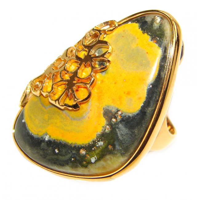 Huge Vivid Beauty Yellow Bumble Bee 18K Gold over .925 Jasper Sterling Silver LARGE ring s. 8 1/2