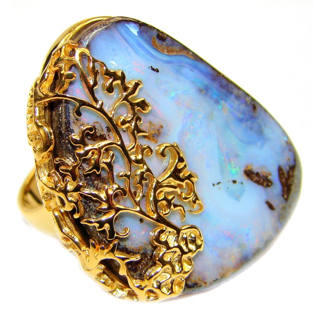 Australian Boulder Opal 14K Gold over .925 Sterling Silver handcrafted ring size 8 1/4