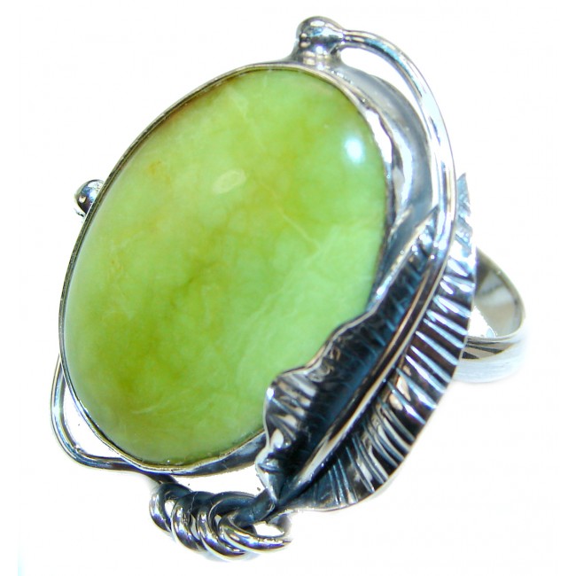 Natural Beauty Green Peruvian Opal .925 Sterling Silver ring s. 8 adjustable
