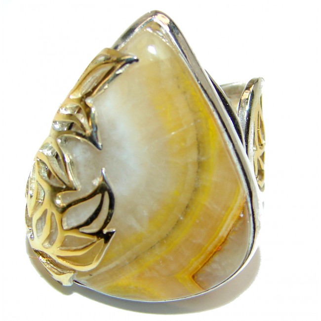 Vivid Beauty Yellow Bumble Bee 2 tones .925 Jasper Sterling Silver ring s. 8 adjustable