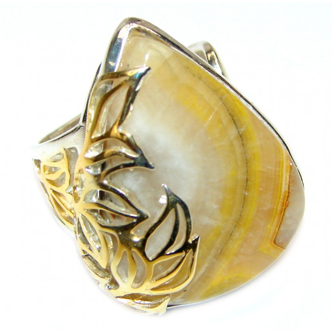 Vivid Beauty Yellow Bumble Bee 2 tones .925 Jasper Sterling Silver ring s. 8 adjustable