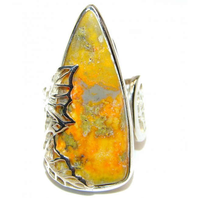 Vivid Beauty Yellow Bumble Bee .925 Jasper Sterling Silver ring s. 8 adjustable