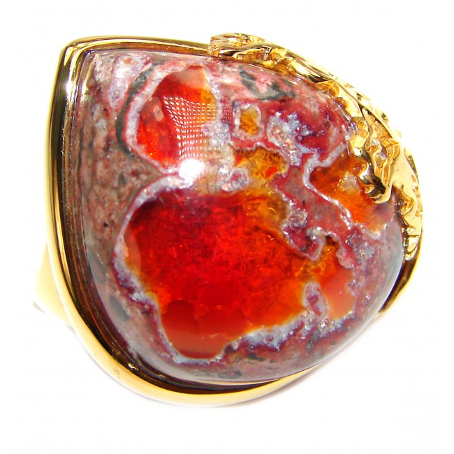 ELECTRIFIED TIDEPOOL Mexican Opal 18K Gold over .925 Sterling Silver handcrafted Ring size 8 1/2