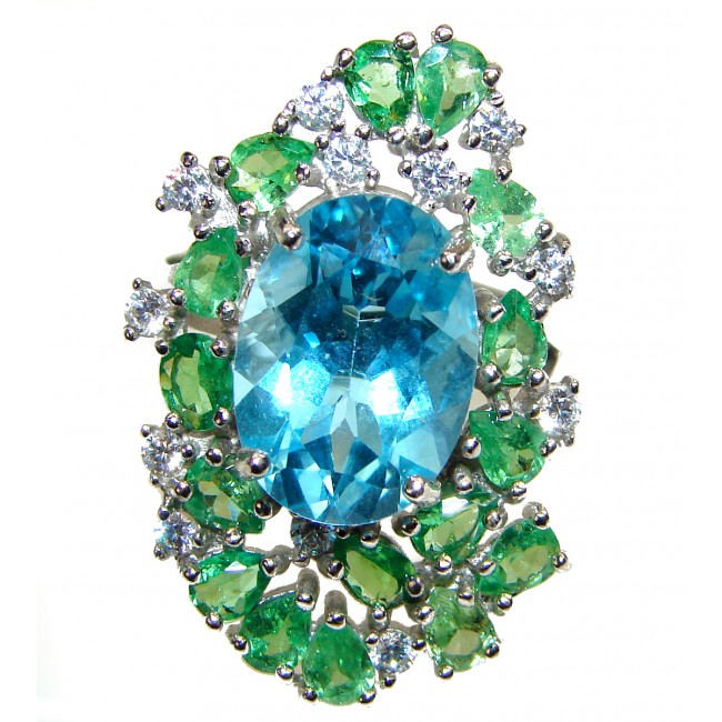Juliet Genuine Swiss Blue Topaz .925 Sterling Silver handcrafted Statement Ring size 7 3/4