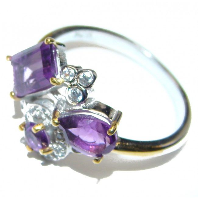 Bouquet of Flowers Authentic Amethyst .925 Sterling Silver handmade Ring s. 8