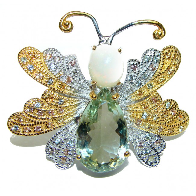 Large Chunky Butterfly Green Amethyst 18K gold over .925 Sterling Silver handcrafted ring s. 8 1/4