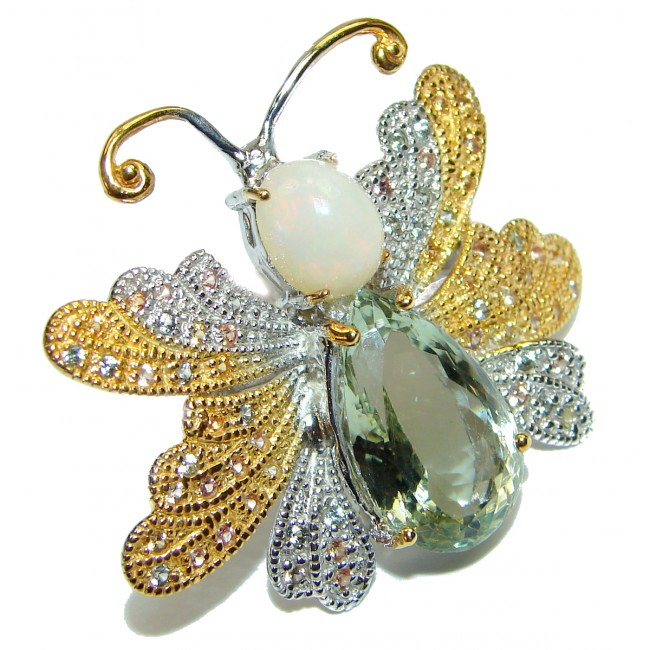 Large Chunky Butterfly Green Amethyst 18K gold over .925 Sterling Silver handcrafted ring s. 8 1/4