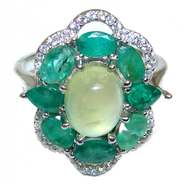 JUICY Natural Prehnite Emerald .925 Sterling Silver handmade ring s. 7 1/4
