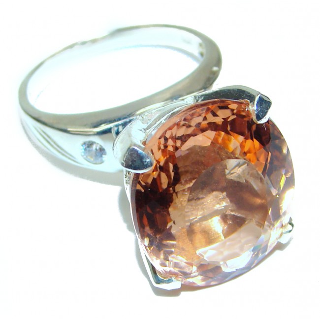 Vintage Design oval cut 25ct Morganite .925 Sterling Silver handcrafted ring size 7