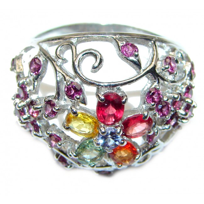 Classy Style genuine Garnet multicolor Sapphire .925 Sterling Silver handcrafted Ring size 8