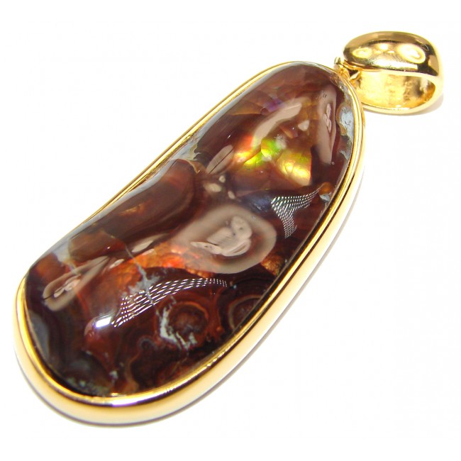 One of the kind genuine Fire Agate 18K Gold over .925 Sterling Silver handcrafted Pendant
