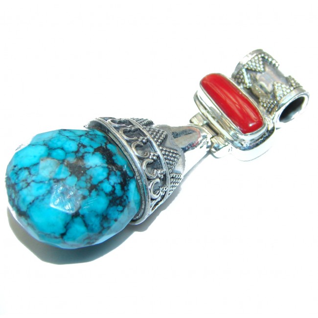 Blue authentic Turquoise .925 Sterling Silver handmade Pendant