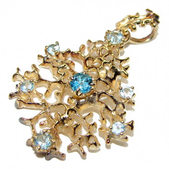 Ocean Reef genuine Swiss Blue Topaz 14K Gold over .925 Sterling Silver handmade pendant