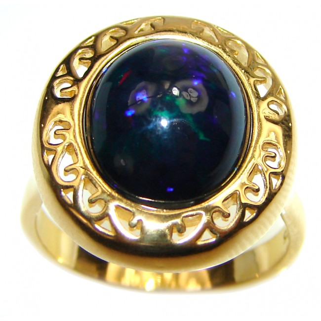 Vintage Design 5ctw Genuine Black Opal 18K Gold over .925 Sterling Silver handmade Ring size 7