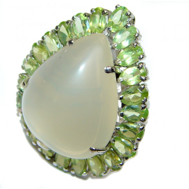 Huge Amazing Golden Calcite Peridot .925 Sterling Silver Ring s. 7 3/4