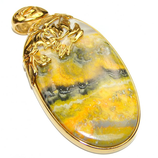 Huge Authentic Volcanic Bubble Bee Jasper 18K Gold over .925 Sterling Silver handmade Pendant