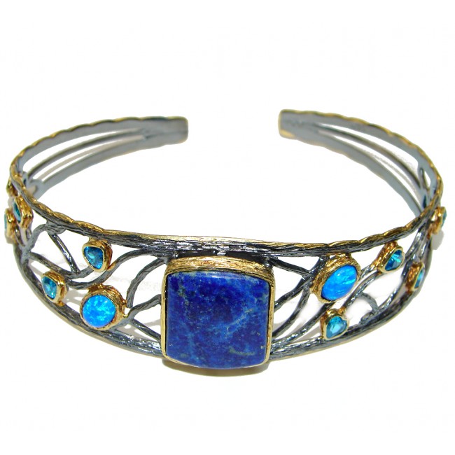 Blue Waves Lapis Lazuli black rhodium Gold over .925 Sterling Silver handcrafted Bracelet / Cuff