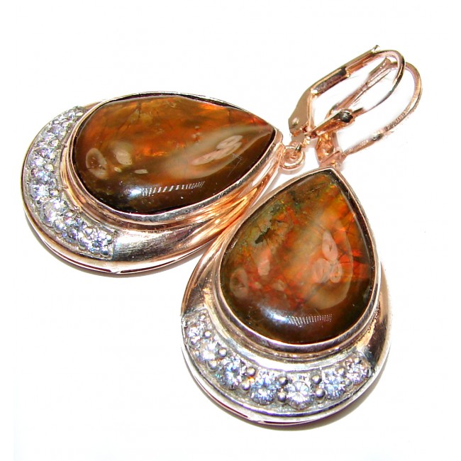 Large Orange Aura AAA Canadian Fire Ammolite .925 Sterling Silver handmade earrings
