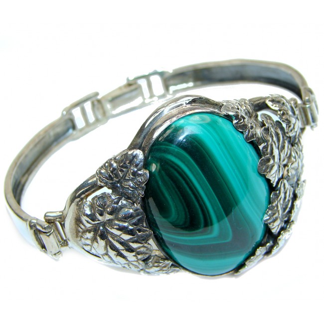 Eternal Paradise 35.5 grams Natural Malachite highly polished .925 Sterling Silver handcrafted Bracelet