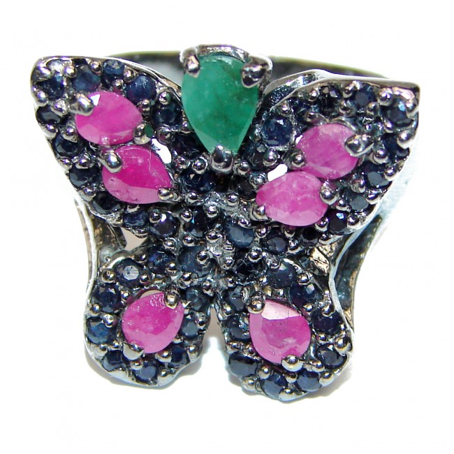 Sublime Butterfly Multigem .925 Sterling Silver handmade Ring s. 8 3/4