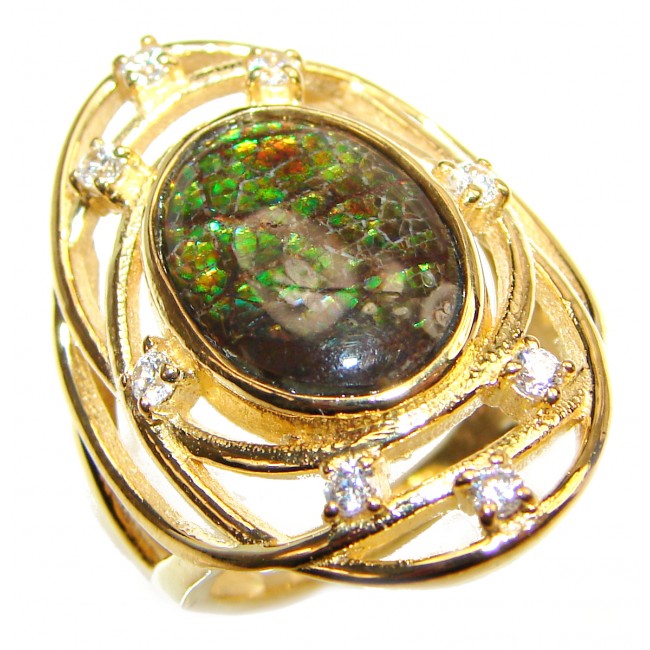 Pure Energy Genuine Canadian Ammolite 14K Gold over .925 Sterling Silver handmade ring size 7