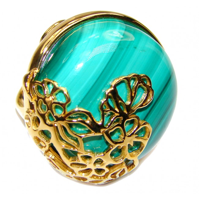 Natural Sublime quality Malachite 14k Gold over .925 Sterling Silver handcrafted ring size 7 3/4