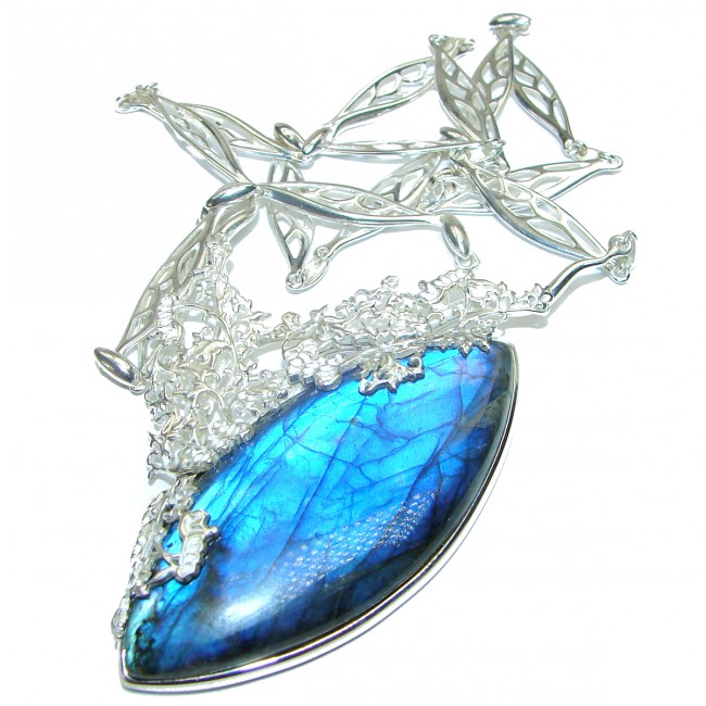 Luxury Design 128.5 ct Fire Labradorite .925 Sterling Silver entirely handcrafted necklace