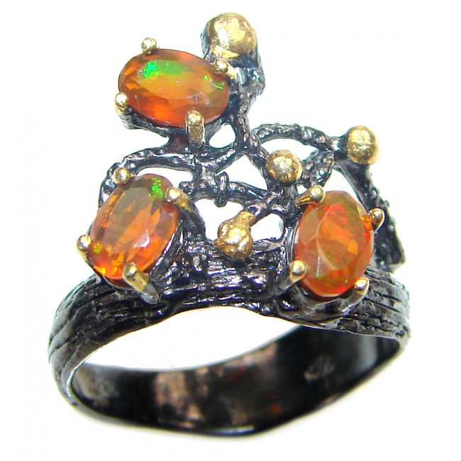 Genuine Mexican Fire Opal 18K Gold over .925 Sterling Silver handmade Ring size 8