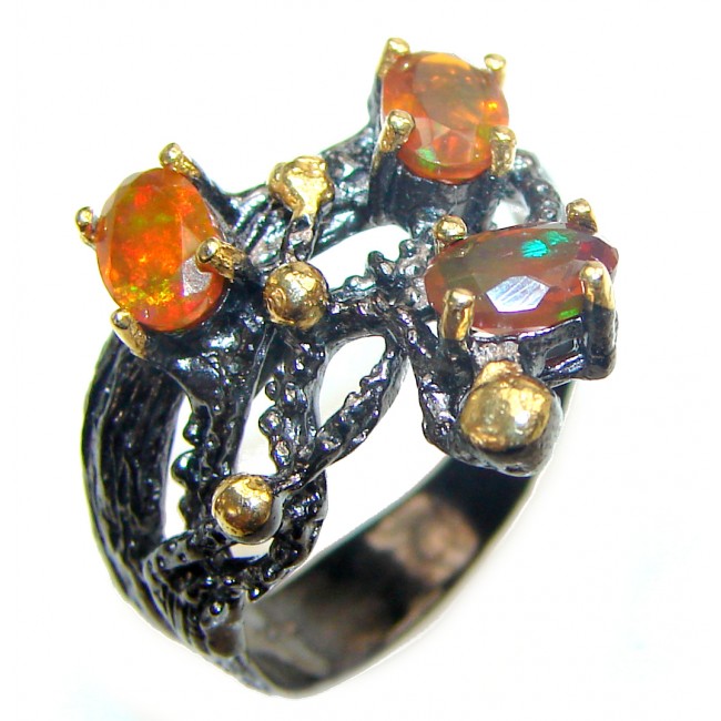 Genuine Mexican Fire Opal 18K Gold over .925 Sterling Silver handmade Ring size 8