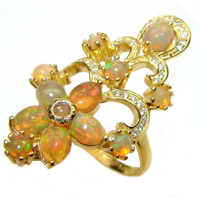 Golden Treasure Genuine Mexican Fire Opal 18K Gold over .925 Sterling Silver handmade Ring size 8