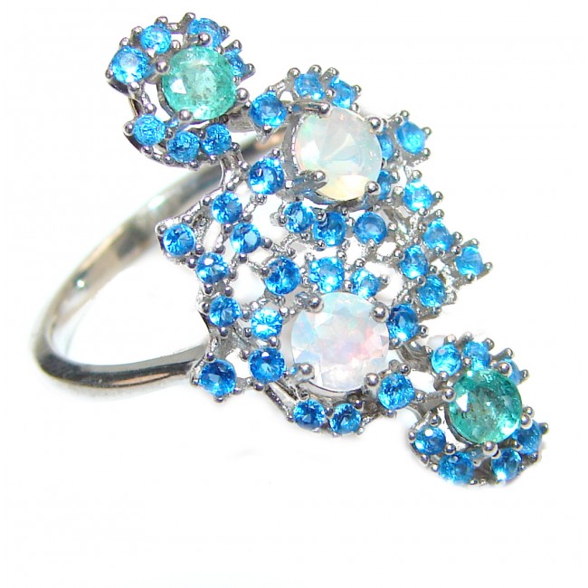 Genuine Swiss Blue Topaz .925 Sterling Silver handcrafted Statement Ring size 7